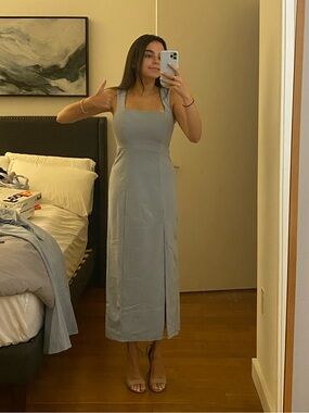 Show Me Your MuMu Powder Blue Square Neck Midi Dress with Front Slit